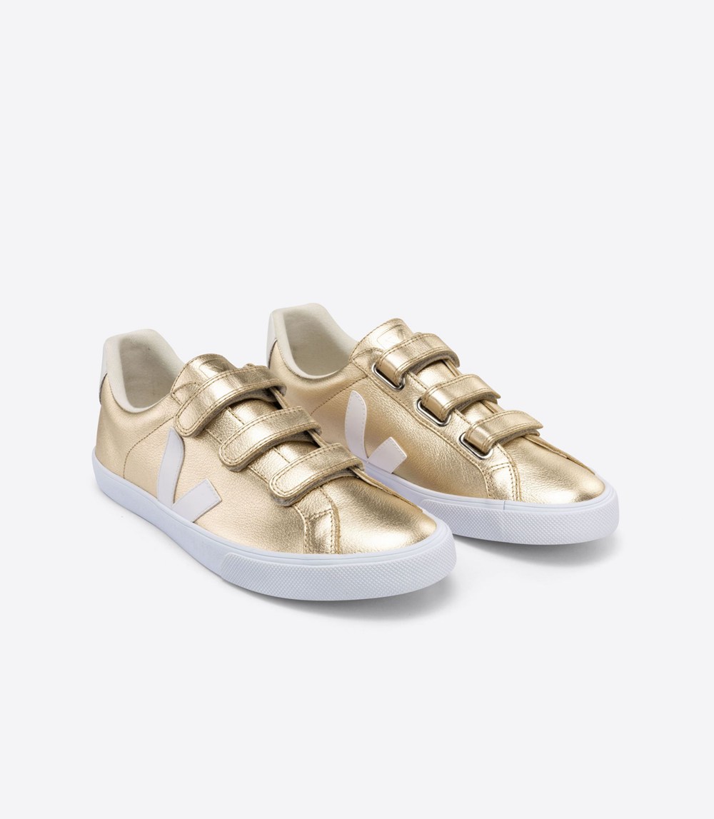 Veja Sneakers Womens - 3-lock Leather - Gold/White - 7850ALHPD